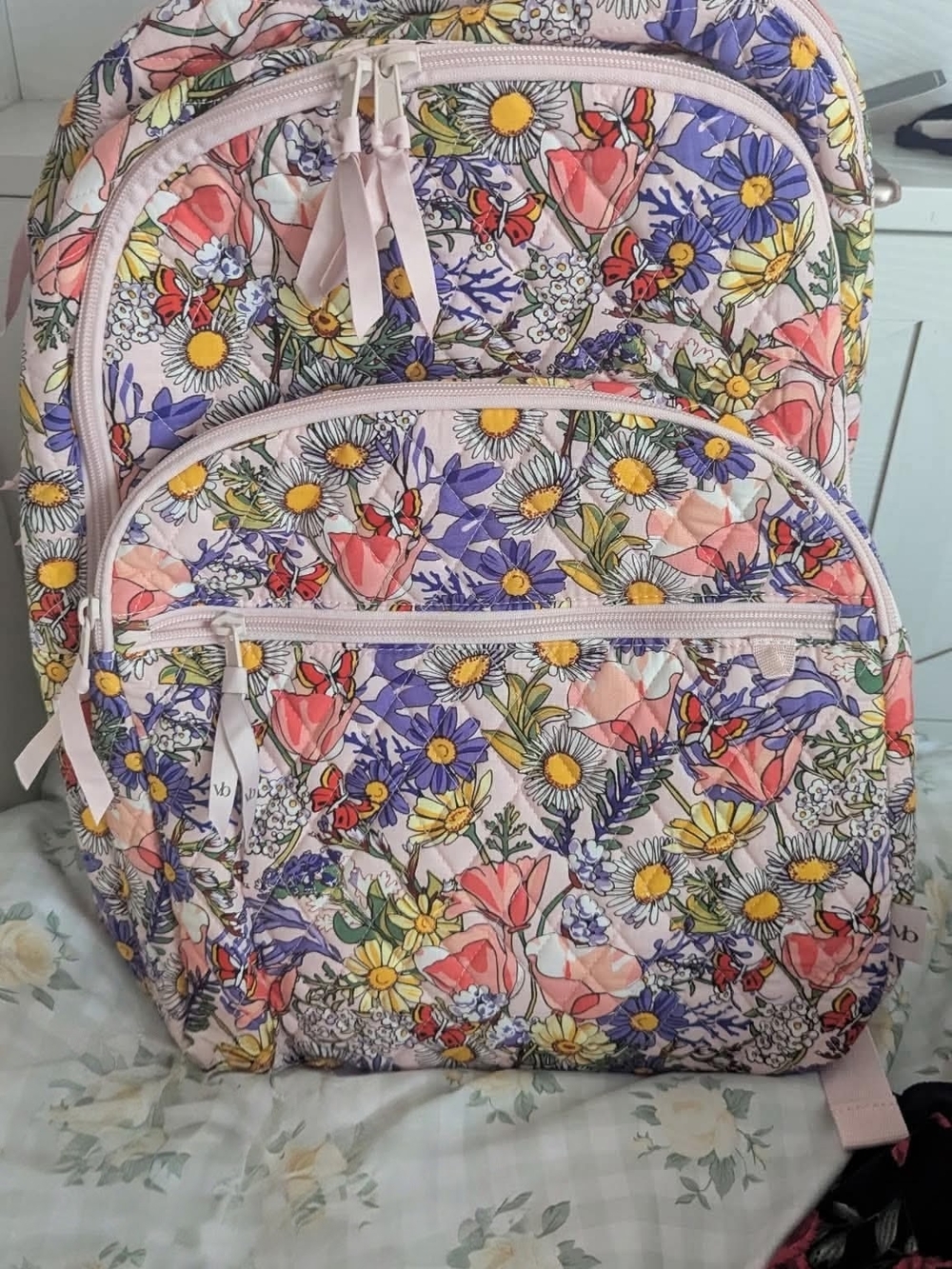 Floral Multi-Color Quilted Backpack - Pink Floral Print